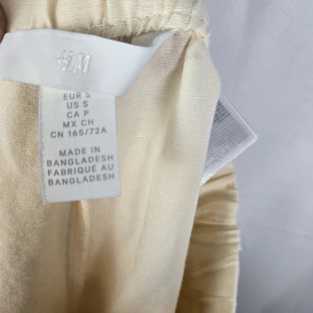 H&M Womens Linen Blend Light Yellow Wide Leg Cropped Pants Size Small